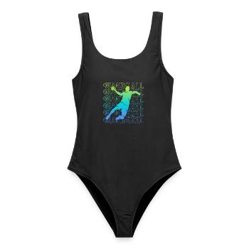 Handballspieler Handballer Jungen Handball Herren - Frauen Badeanzug - Schwarz - Vorne - AI Model Female 172 light (172cm)