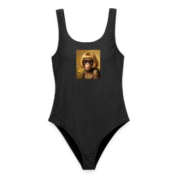 Lustiger Affe Bob Haarschnitt - Frauen Badeanzug - Schwarz - Vorne - AI Model Female 172 light (172cm)