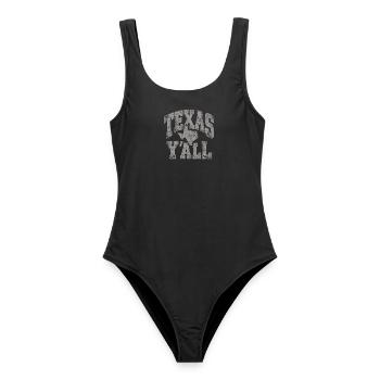 Texas Yall Distressed State Tee - Frauen Badeanzug - Schwarz - Vorne - AI Model Female 172 light (172cm)