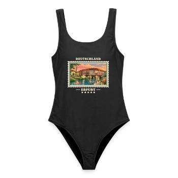 Deutschland Erfurt Vintage Reisemarke - Frauen Badeanzug - Schwarz - Vorne - AI Model Female 172 light (172cm)