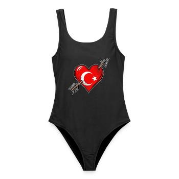 Türkei Flagge Herz mit Pfeil - Frauen Badeanzug - Schwarz - Vorne - AI Model Female 172 light (172cm)