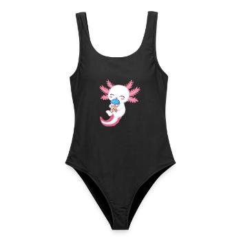 Axolotl, Der Bubble Tea Und Kekse Genießt - Frauen Badeanzug - Schwarz - Vorne - AI Model Female 172 light (172cm)