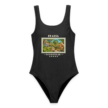 Italien Portoferraio Camping Vintage Reisemarke - Frauen Badeanzug - Schwarz - Vorne - AI Model Female 172 light (172cm)