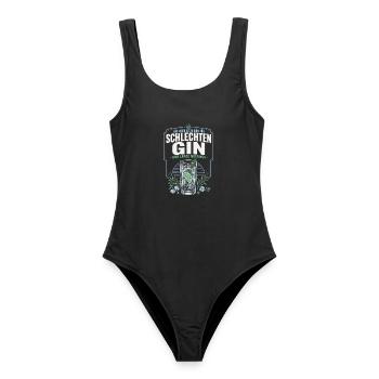 Gin Spruch – Schlechter Gin & Lange Meetings - Frauen Badeanzug - Schwarz - Vorne - AI Model Female 172 light (172cm)