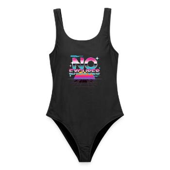 No Excuses Motivationsspruch Synthwave - Frauen Badeanzug - Schwarz - Vorne - AI Model Female 172 light (172cm)