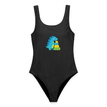 Blauer Comic Dinosaurier Bauklötze Kinder T-Shirt - Frauen Badeanzug - Schwarz - Vorne - AI Model Female 172 light (172cm)