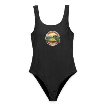 Schwabenland – Do bin i dahoim Vintage Badge - Frauen Badeanzug - Schwarz - Vorne - AI Model Female 172 light (172cm)