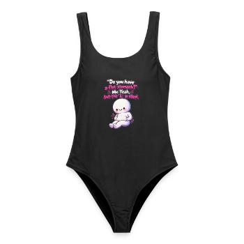 Flat Stomach? Funny Body Positivity Meme - Frauen Badeanzug - Schwarz - Vorne - AI Model Female 172 light (172cm)