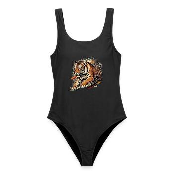 Wild Speed – Vintage Tiger Streetwear - Frauen Badeanzug - Schwarz - Vorne - AI Model Female 172 light (172cm)