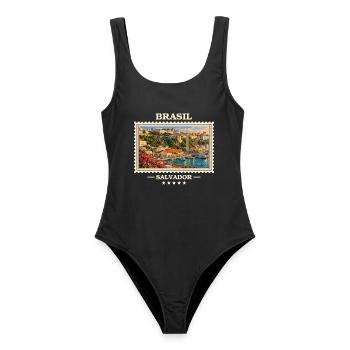 Brasilien Salvador Vintage Reisemarke - Frauen Badeanzug - Schwarz - Vorne - AI Model Female 172 light (172cm)