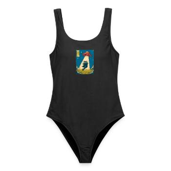 Retro Weltraumkatze UFO Poster - Frauen Badeanzug - Schwarz - Vorne - AI Model Female 172 light (172cm)