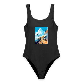 Zoppot Polen Vintage Reiseplakat WPA Souvenir - Frauen Badeanzug - Schwarz - Vorne - AI Model Female 172 light (172cm)
