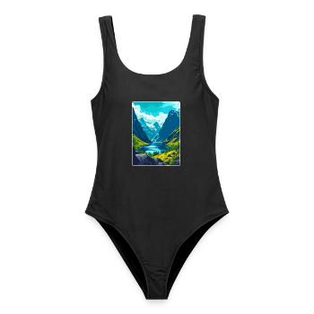 Die Fjorde Norwegen Vintage Reiseplakat Souvenir - Frauen Badeanzug - Schwarz - Vorne - AI Model Female 172 light (172cm)