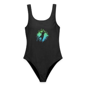 Handballer Handballspieler Kinder Jungen Handball - Frauen Badeanzug - Schwarz - Vorne - AI Model Female 172 light (172cm)