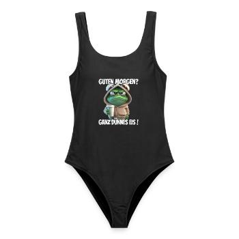Morgenfrosch im Hoodie mit Kaffee - Frauen Badeanzug - Schwarz - Vorne - AI Model Female 172 light (172cm)