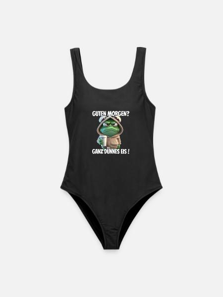 Morgenfrosch im Hoodie mit Kaffee - Frauen Badeanzug - Schwarz