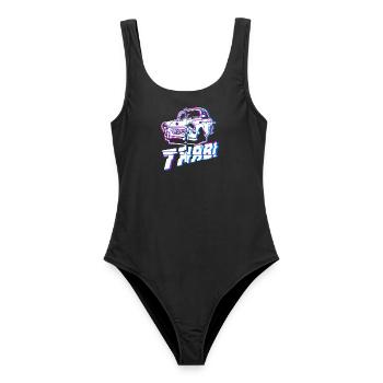 Trabi P601 Retro Nostalgie Glitch - Frauen Badeanzug - Schwarz - Vorne - AI Model Female 172 light (172cm)