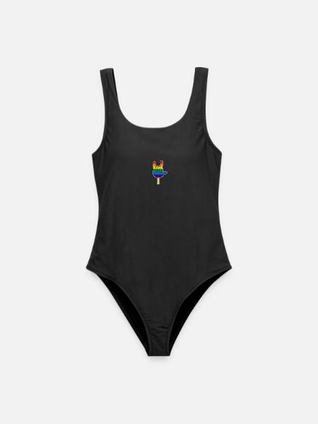 Rock ´n Roll - I Love You, Eis am Stiel Regenbogen - Frauen Badeanzug - Schwarz