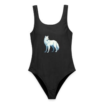 Arktischer Wolf Bunte Aquarell-Karikatur Kawaii Ani - Frauen Badeanzug - Schwarz - Vorne - AI Model Female 172 light (172cm)