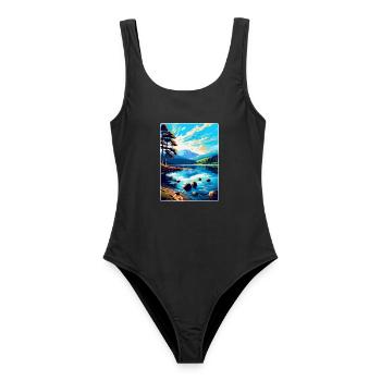Derwentwater Cumbria Reiseposter Souvenir WPA - Frauen Badeanzug - Schwarz - Vorne - AI Model Female 172 light (172cm)