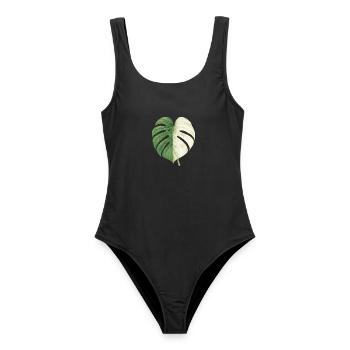 Monstera Albo – Eleganz in Grün & Weiß - Frauen Badeanzug - Schwarz - Vorne - AI Model Female 172 light (172cm)