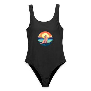 Siegel buntes Aquarell Karikatur Kawaii Tier - Frauen Badeanzug - Schwarz - Vorne - AI Model Female 172 light (172cm)