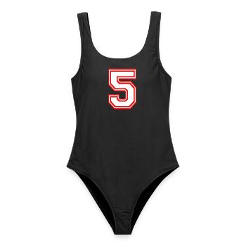 GLÜCKSZAHL FÜNF 5 NUMMER LUCKY NUMBER SPORT RUGBY - Frauen Badeanzug - Schwarz - Vorne - AI Model Female 172 light (172cm)