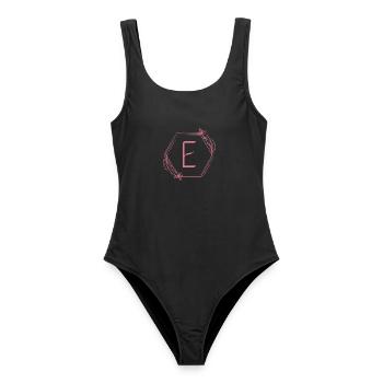 E-Monogramm mit Blütenrahmen - Frauen Badeanzug - Schwarz - Vorne - AI Model Female 172 light (172cm)