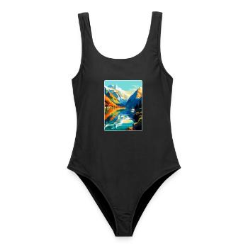 Die Fjorde Norwegen Vintage Reiseplakat Souvenir - Frauen Badeanzug - Schwarz - Vorne - AI Model Female 172 light (172cm)