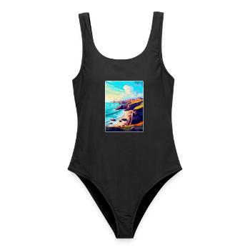Lizard Point England Uk Reise Poster Souvenir WPA - Frauen Badeanzug - Schwarz - Vorne - AI Model Female 172 light (172cm)