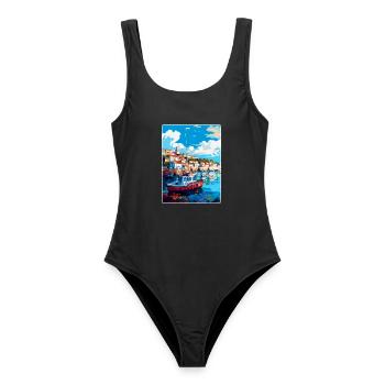 Brixham England Uk Vintage Reiseposter Souvenir - Frauen Badeanzug - Schwarz - Vorne - AI Model Female 172 light (172cm)