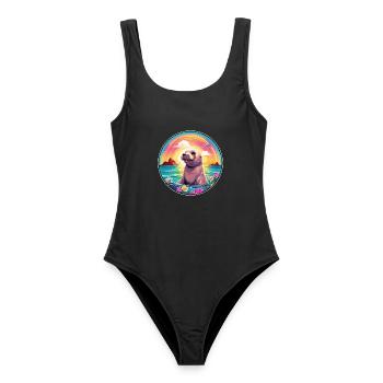 Siegel buntes Aquarell Karikatur Kawaii Tier - Frauen Badeanzug - Schwarz - Vorne - AI Model Female 172 light (172cm)