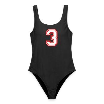 GLÜCKSZAHL DREI 3 LUCKY NUMBER TEAM SPORT RETRO - Frauen Badeanzug - Schwarz - Vorne - AI Model Female 172 light (172cm)