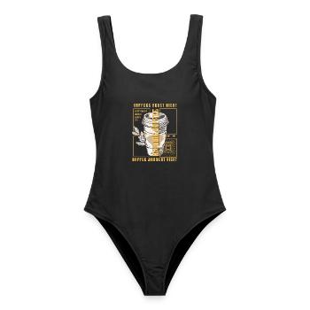 Kaffee redet nicht lustiger Kaffee Spruch - Frauen Badeanzug - Schwarz - Vorne - AI Model Female 172 light (172cm)