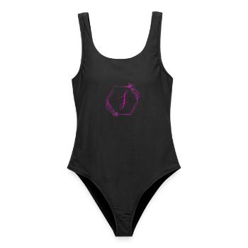 J Monogramm mit Blütenrahmen - Frauen Badeanzug - Schwarz - Vorne - AI Model Female 172 light (172cm)