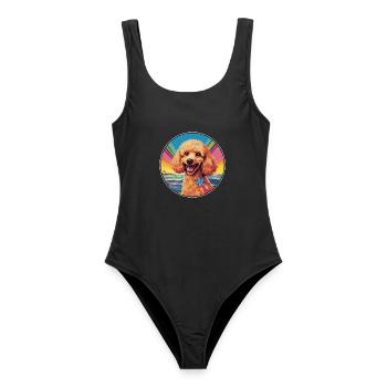Schnurpudel Hunderasse Bunte Karikatur Watercolo - Frauen Badeanzug - Schwarz - Vorne - AI Model Female 172 light (172cm)