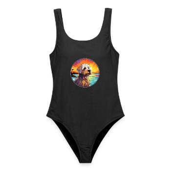 Cao de Seo Miguel Hunderasse Bunte Karikatur Wasser - Frauen Badeanzug - Schwarz - Vorne - AI Model Female 172 light (172cm)