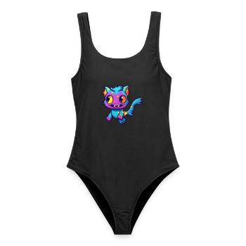 Wels buntes Aquarell Karikatur Kawaii Tier - Frauen Badeanzug - Schwarz - Vorne - AI Model Female 172 light (172cm)