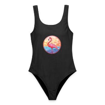 Flamingo Buntes Aquarell Tier Illustration - Frauen Badeanzug - Schwarz - Vorne - AI Model Female 172 light (172cm)