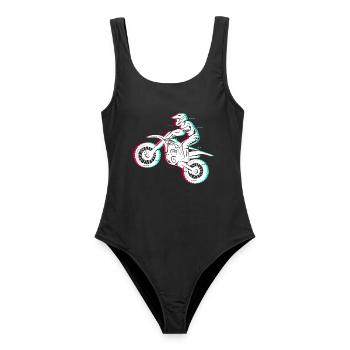 Dirt Biker Motorrad Herren Kinder Motocross Jungen - Frauen Badeanzug - Schwarz - Vorne - AI Model Female 172 light (172cm)