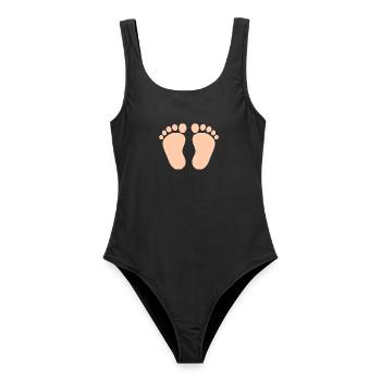 Babyfüße Geschenk zur Geburt Taufe - Frauen Badeanzug - Schwarz - Vorne - AI Model Female 172 light (172cm)