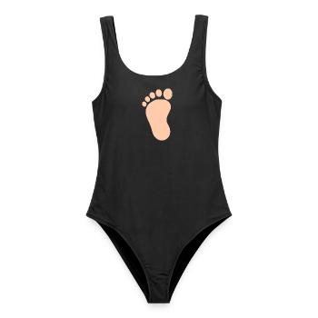 Babyfuß Geschenk zur Geburt Taufe - Frauen Badeanzug - Schwarz - Vorne - AI Model Female 172 light (172cm)