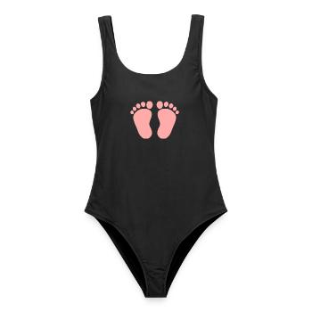 Babyfüße Mädchen rosa Geschenk zur Geburt Taufe - Frauen Badeanzug - Schwarz - Vorne - AI Model Female 172 light (172cm)
