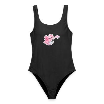 Kawaii Axolotl Herzen Seifenblasen Rosa T-Shirt - Frauen Badeanzug - Schwarz - Vorne - AI Model Female 172 light (172cm)