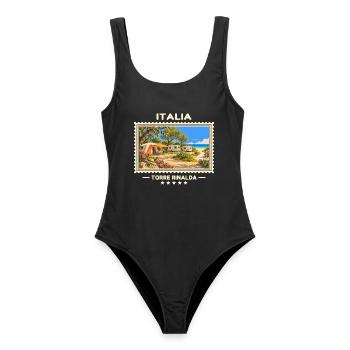 Italien Torre Rinalda Camping Vintage Reisemarke - Frauen Badeanzug - Schwarz - Vorne - AI Model Female 172 light (172cm)