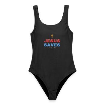 Jesus Saves – Acts 4:12 Christian - Frauen Badeanzug - Schwarz - Vorne - AI Model Female 172 light (172cm)
