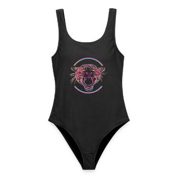 Neon Tiger in Hypercolor Ring - Frauen Badeanzug - Schwarz - Vorne - AI Model Female 172 light (172cm)