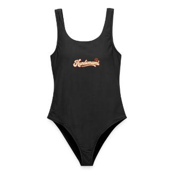 Hundemami – Retro Schriftzug mit Pfote - Frauen Badeanzug - Schwarz - Vorne - AI Model Female 172 light (172cm)
