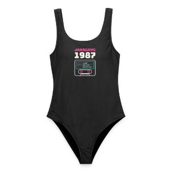 Jahrgang 1987 Kassette - Frauen Badeanzug - Schwarz - Vorne - AI Model Female 172 light (172cm)