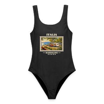Italien Bardolino Camping Vintage Reisemarke - Frauen Badeanzug - Schwarz - Vorne - AI Model Female 172 light (172cm)